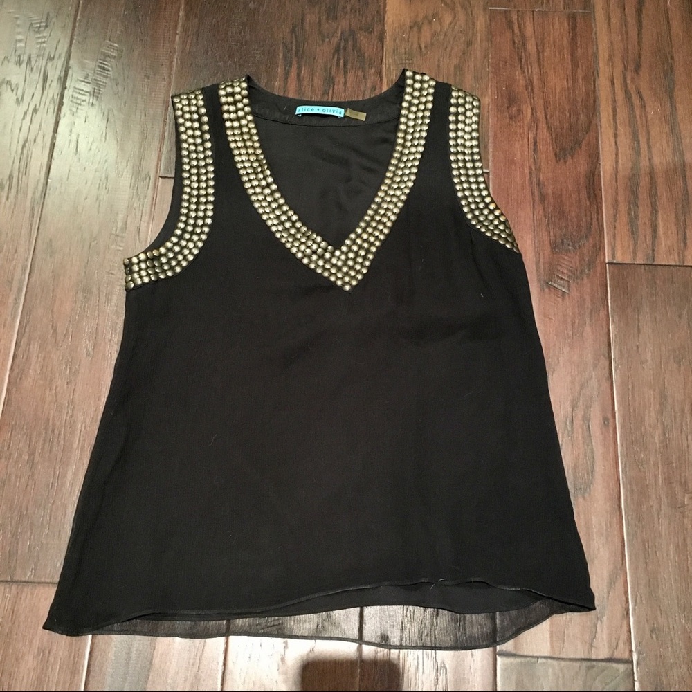 ❤️Alice + Olivia Studded Black Gold Silk Blouse M